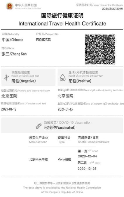 中國(guó)推出旅游健康證明